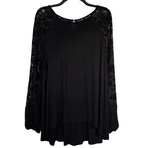 RXB Elegant Black Lace Brocade Sleeve Women's Top XL